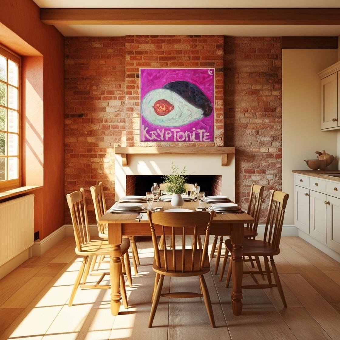 Big Canvas Print of Avocado Painting on a Kitchen's fireplace mantel- PopArtLau17