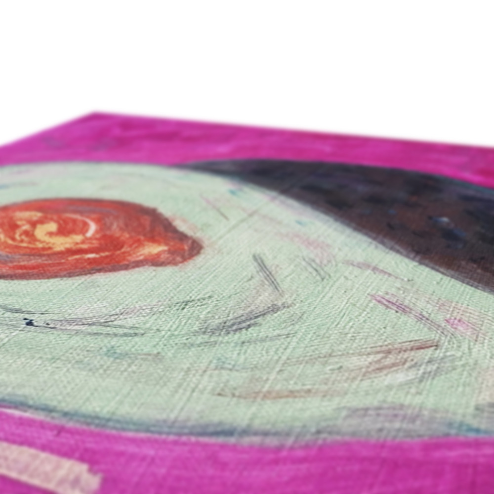 Angled view, feeling and texture of an Avocado Print Canvas- PopArtLau17