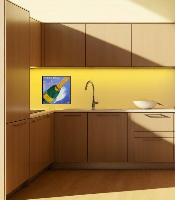 Small Champagne Art Print in a Minimalistic Kitchen-PopArtLau17
