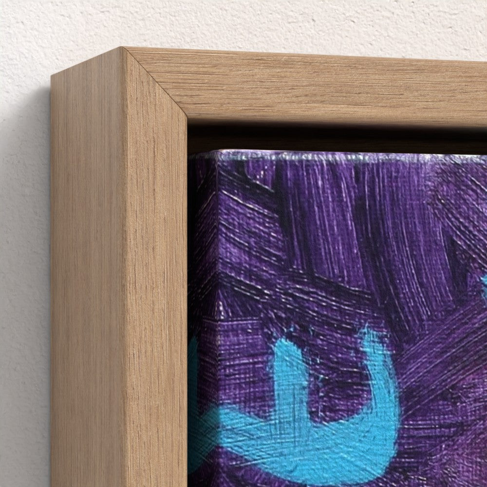 Corner of a Purple Canvas Print in a Natural Wood Float Frame -PopArtLau17