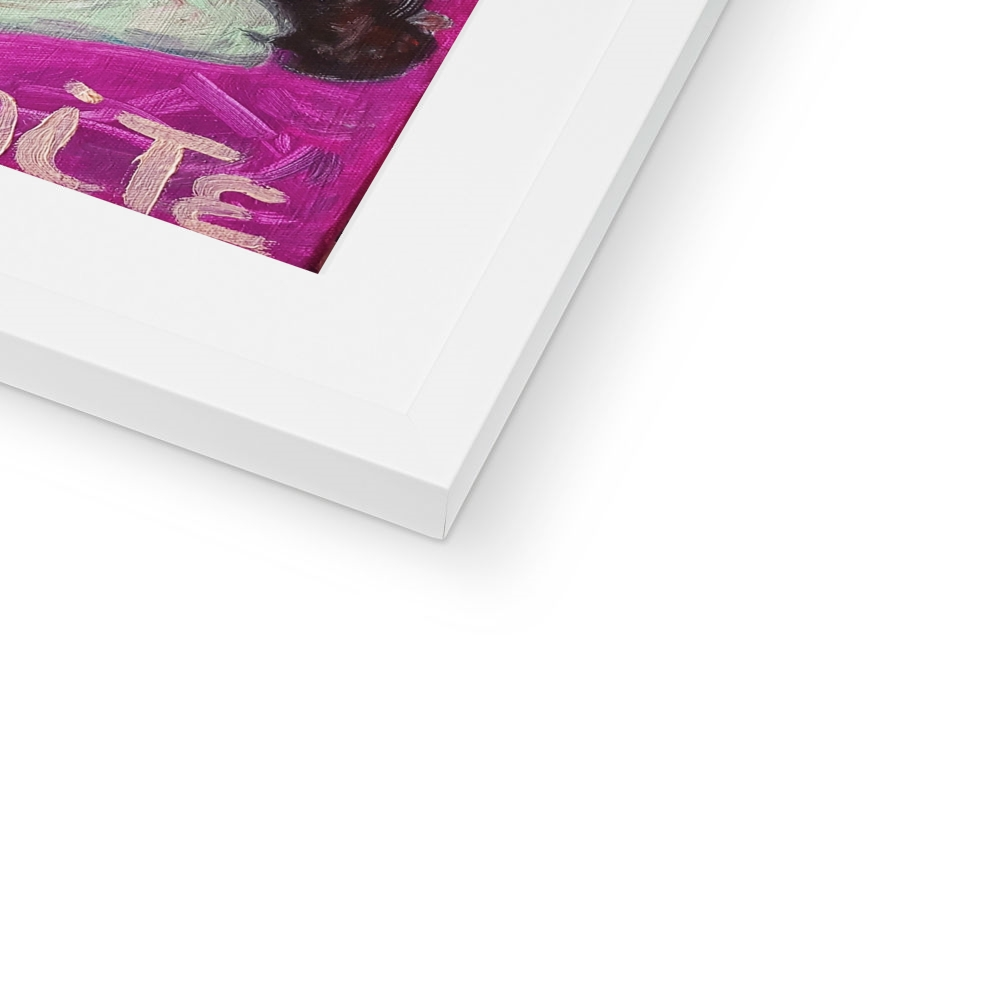 Corner view and feel of White Framed Paper Print of an Avocado painting- PopArtLau17