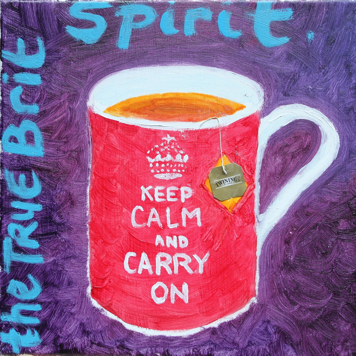 Keep Calm and Carr On Red Mug of Tea on Purple Background Canvas-PopArtLau17