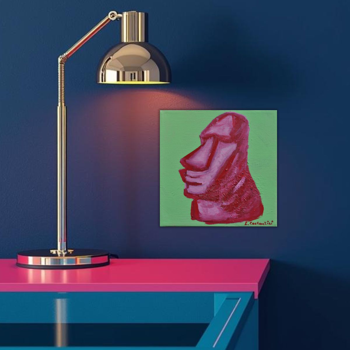 "MOAI!" | Original Rapa Nui Profile Pop Art Canvas by Lau Costantini