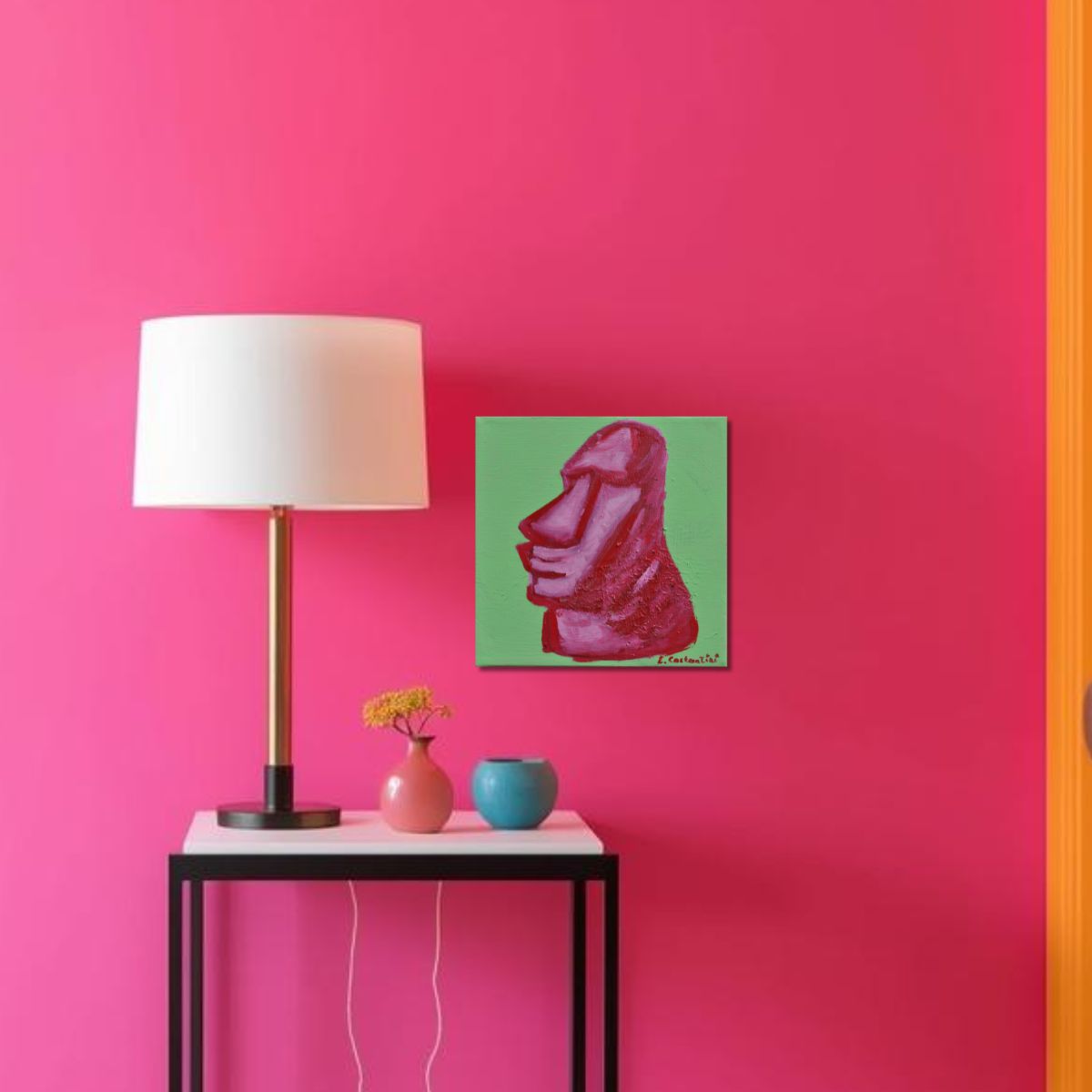 "MOAI!" | Original Rapa Nui Profile Pop Art Canvas by Lau Costantini