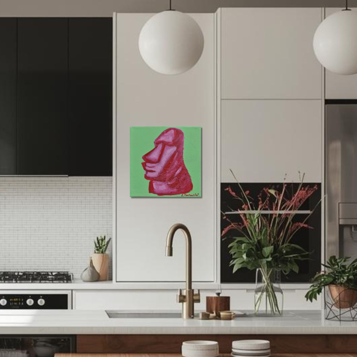 "MOAI!" | Original Rapa Nui Profile Pop Art Canvas by Lau Costantini