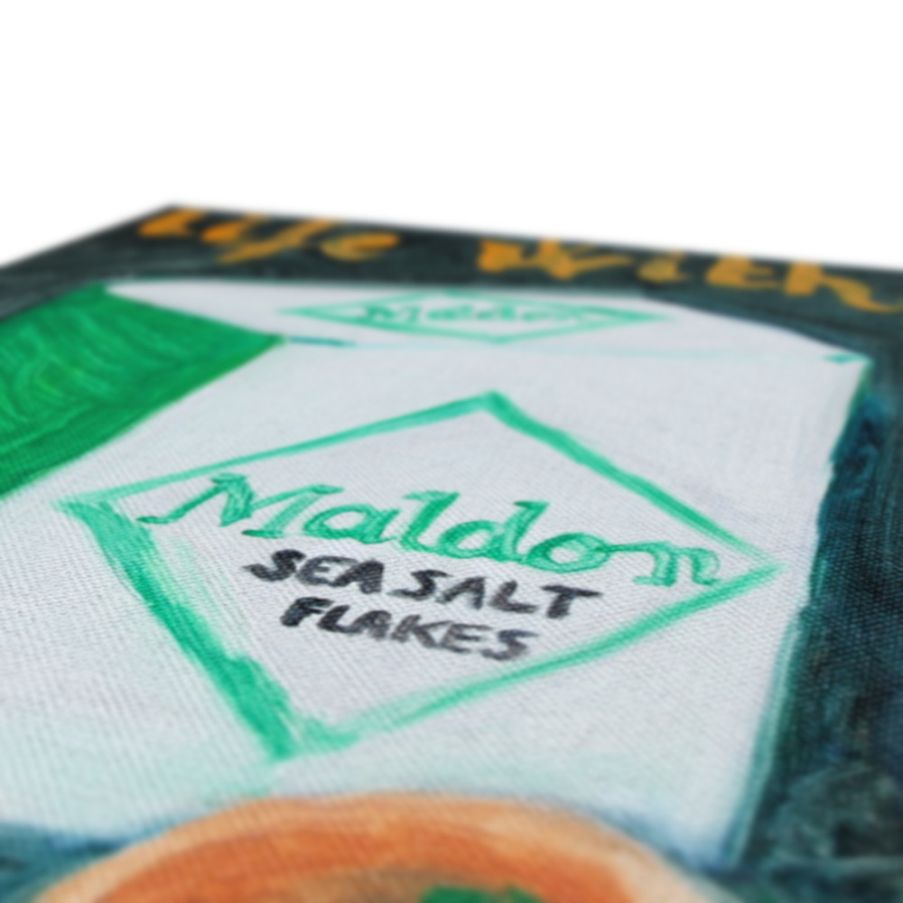 Close view, feeling and texture of a Canvas Print of a Box of Salt -PopArtLau17