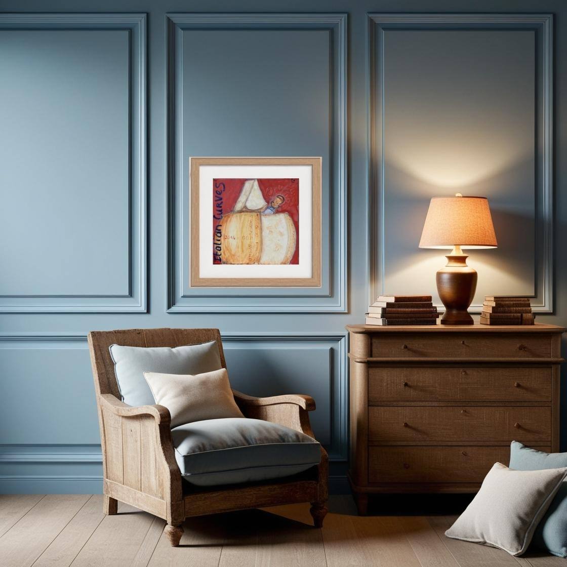 Parmiggiano Print in Natural Wood Frame on a WedgewoodBlue Wall-PopArtLau17
