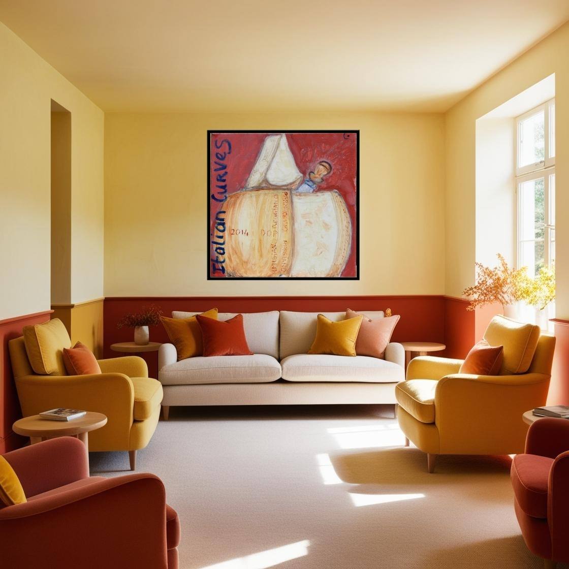 Big Canvas of Parmesan wheel in a cosy burnt tones Living Room-PopArtau17