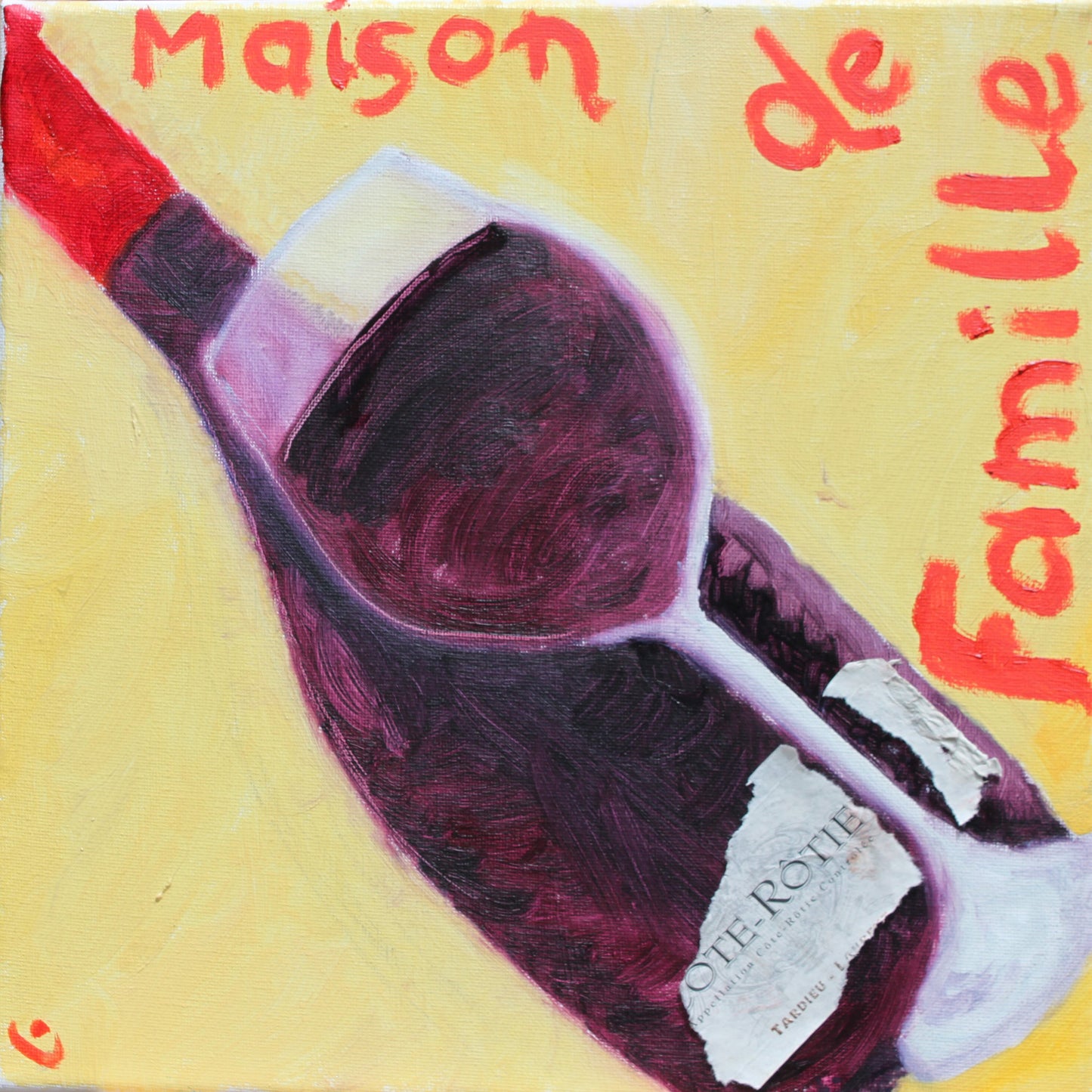 Cotes du Rhone Wine Bottle Family Business on Yellow background Canvas-PopArtLau17