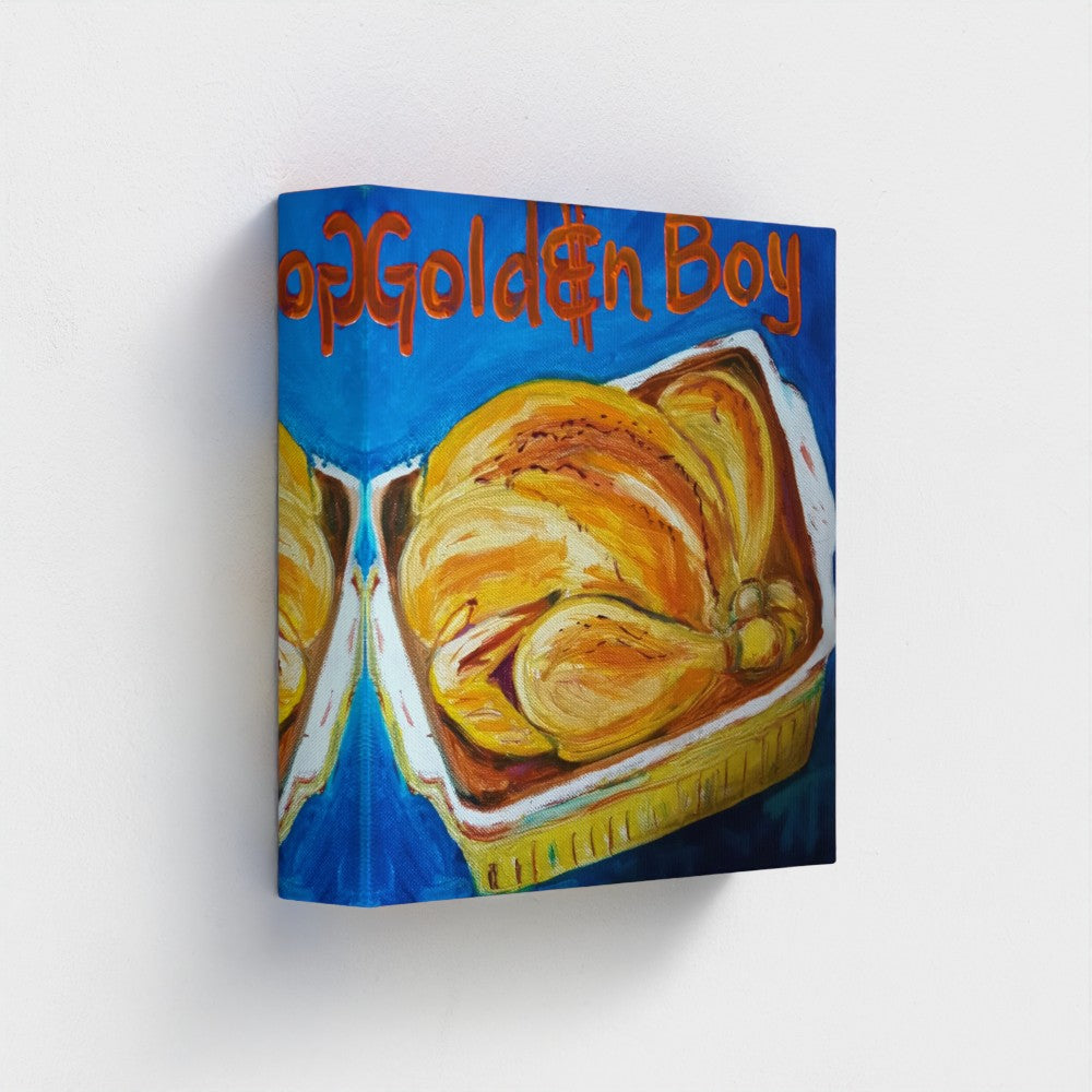"GOLDEN"! Pop Art Roast Chicken Golden Boy Print on Canvas