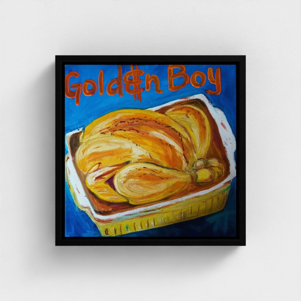 "GOLDEN"! Pop Art Roast Chicken Golden Boy Print on Canvas