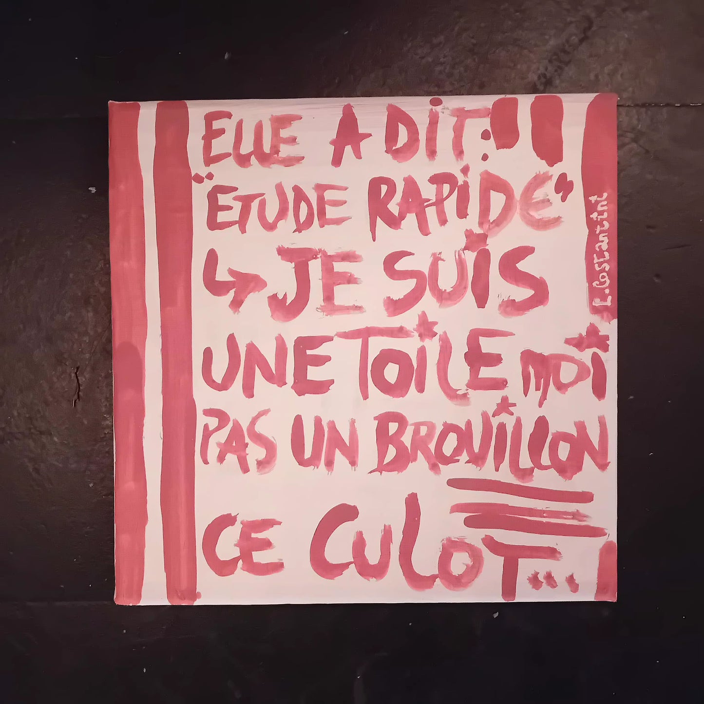 "RESPECT - CollectionManque d'Encadrement- toile rayures roses avec texte MAJUSCULES peint main sur être sous-estimé"