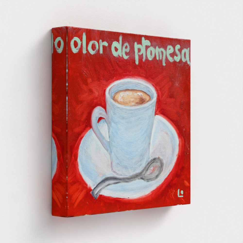 “CAFE!” Pop Art Canvas — Cup of espresso coffee and scent of promises