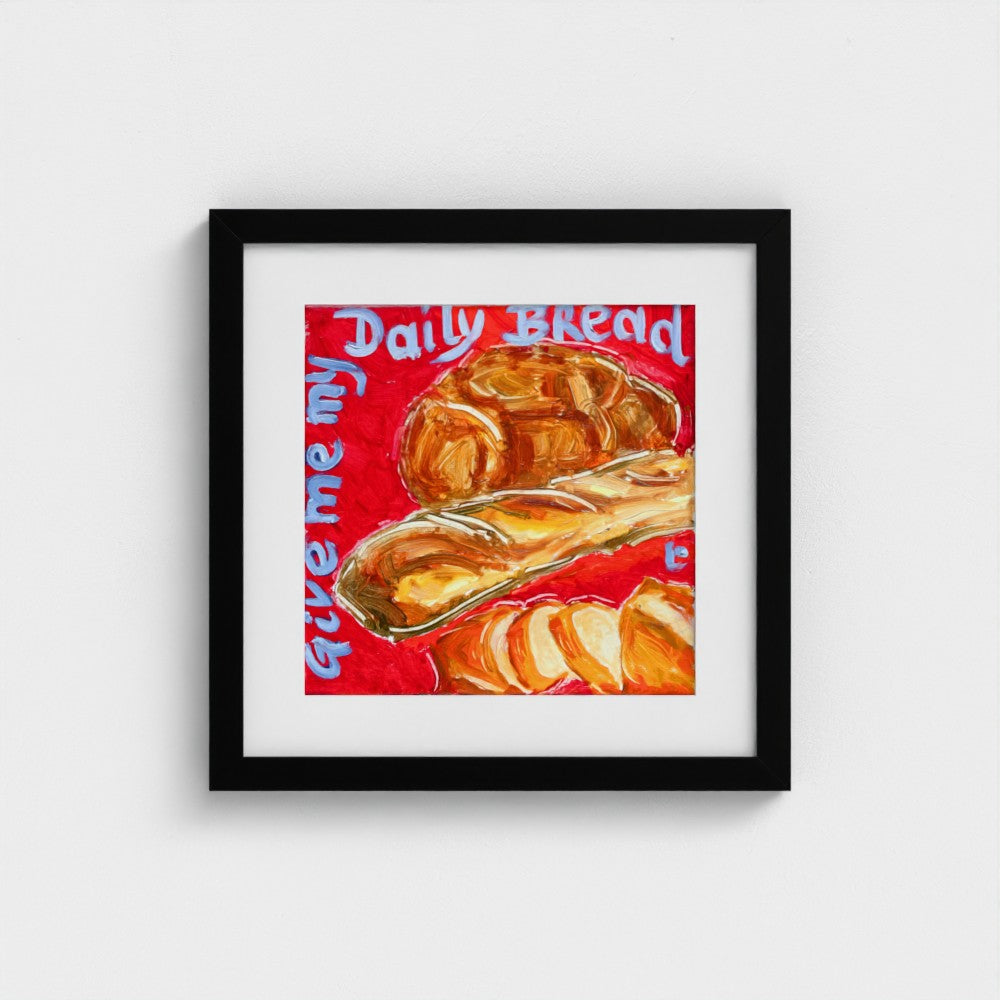 “BREAD!” Art Print on Paper — Bread & Baguette on Red