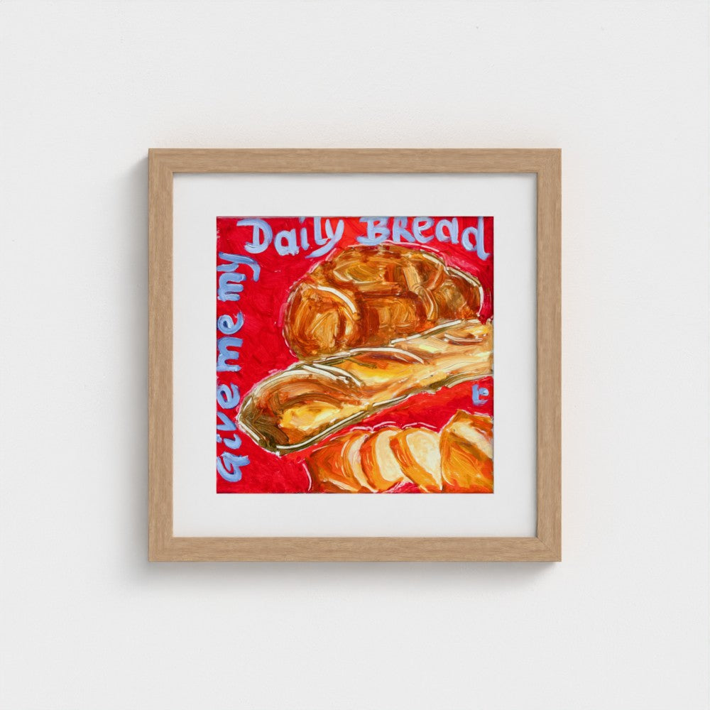 “BREAD!” Art Print on Paper — Bread & Baguette on Red