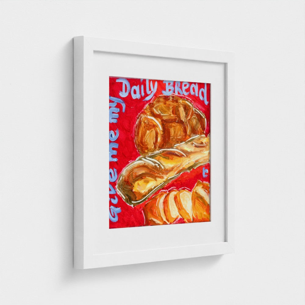 “BREAD!” Art Print on Paper — Bread & Baguette on Red
