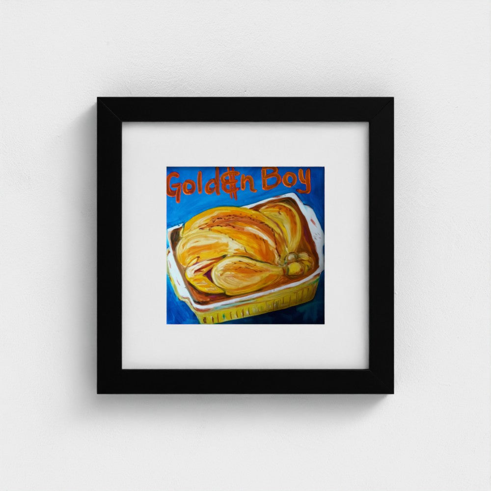 "GOLDEN"! Pop Art Roast Chicken Golden Boy Print on Paper