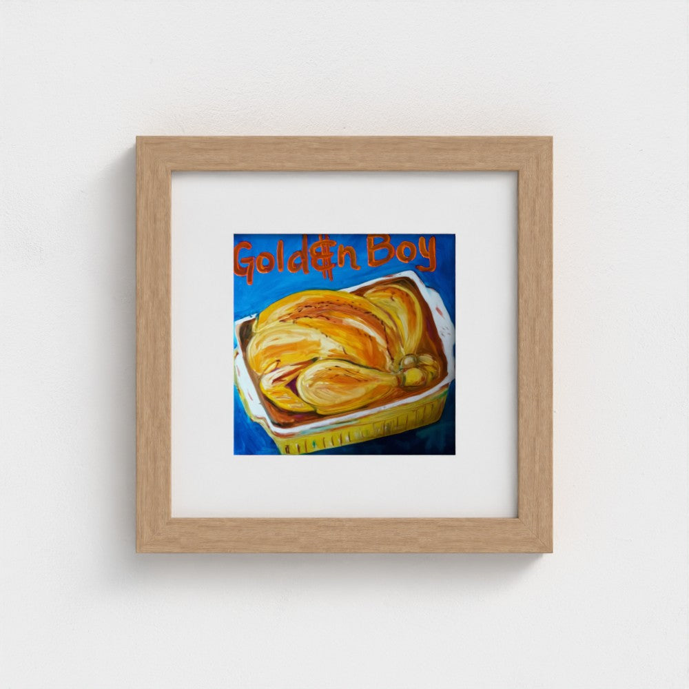 "GOLDEN"! Pop Art Roast Chicken Golden Boy Print on Paper