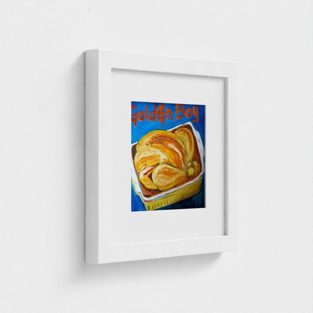 "GOLDEN"! Pop Art Roast Chicken Golden Boy Print on Paper