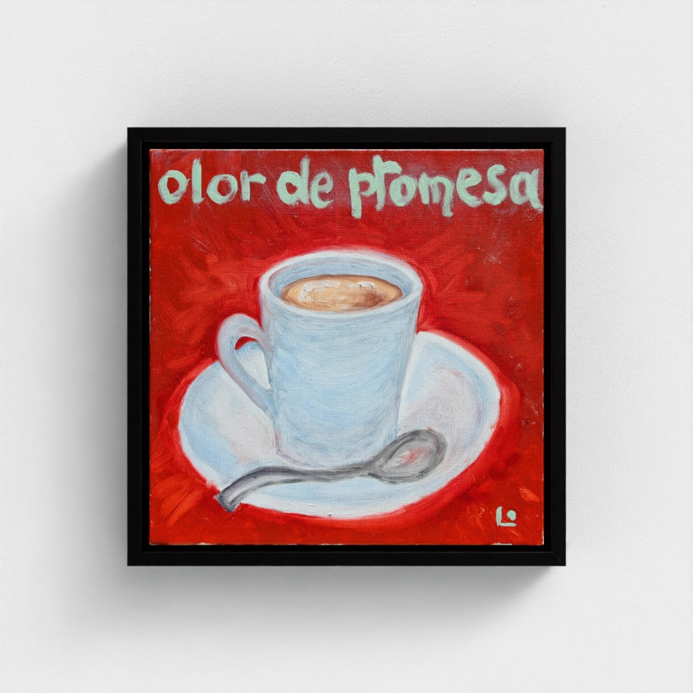 “CAFE!” Pop Art Canvas — Cup of espresso coffee and scent of promises